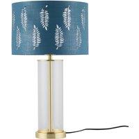 First Choice Lighting Aura - Satin Brass Table Lamp with Teal Fern Cut Out Silver Shade in Gold