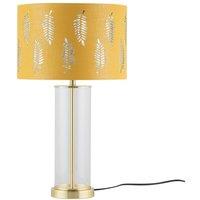 First Choice Lighting Aura - Satin Brass Table Lamp with Ochre Fern Cut Out Silver Shade in Gold