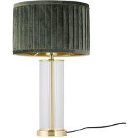 First Choice Lighting Aura - Satin Brass Table Lamp with Green Pleated Velvet Shade in Gold