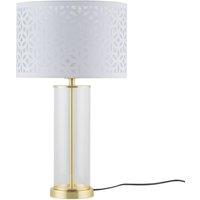 First Choice Lighting Aura - Satin Brass Table Lamp with White Cut Out Shade in Gold