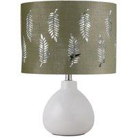 First Choice Lighting Tuscan - White Ceramic Lamp with Sage Green Fern Shade