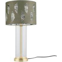 First Choice Lighting Aura - Satin Brass Table Lamp with Sage Green Fern Silver Shade in Gold