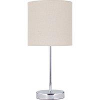 First Choice Lighting Chrome Stick Table Lamp with Natural Linen Shade in Silver