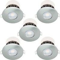 First Choice Lighting Set of 5 Fire Rated Brushed Steel LED Bathroom Recessed Downlights in Silver