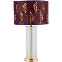 First Choice Lighting Aura - Satin Brass Table Lamp with Burgundy Fern Cut Out Shade in Gold