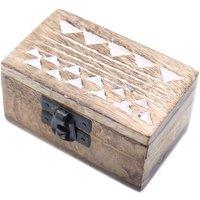 KDMD White Washed Wooden Box - Pill Box Aztec Design in Brown