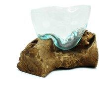 KDMD Molten Glass Arfully Misshapen Bowl on Wood in Brown
