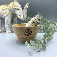 KDMD Wooden Smudge & Ritual Offerings Bowl - Pentagram - 11x7cm in Brown | Size: 11x7 cm
