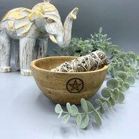 KDMD Wooden Smudge & Ritual Offerings Bowl - Pentagram - 13x7cm in Brown | Size: 13x7 cm
