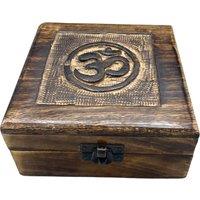 KDMD Square Wooden Keepsake Box 13x13x6cm - Om in Brown | Size: 13 x 13 x 6 cm