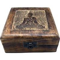 KDMD Square Wooden Keepsake Box 13x13x6cm - Buddha in Brown | Size: 13 x 13 x 6 cm