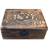 KDMD Medium Wooden Keepsake Box 15x10x6cm - Om in Brown | Size: 15 x 10 x 6 cm
