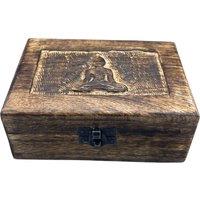 KDMD Medium Wooden Keepsake Box 15x10x6cm - Buddha in Brown | Size: 15 x 10 x 6 cm