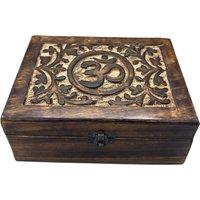 KDMD Large Wooden Keepsake Box 20x15x7.5cm - Om in Brown | Size: 20x15x7.5 cm