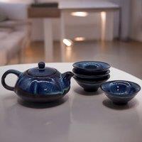 KDMD Herbal Blues Teapot Set - Pot & Four Cups in Blue