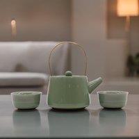 KDMD Herbal Jade Teapot Set - Pot & Two Cups in Green