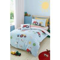 Bedlam 'Farmyard Friends' Easy Care Reversible Duvet Cover Set in Blue | Size: Single