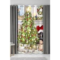 Fusion 'Christmas Tree' Christmas Tree Print Eyelet Single Panel Door Curtain | Size: 137 cm width x 213 cm drop
