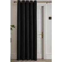 Fusion 'Strata' Dim out woven Eyelet Single Panel Door Curtain in Black | Size: 168 cm width x 214 cm drop