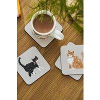 Ulster Weavers 'Feline Friends' Animal Print Printed MDF Coasters (4 Pack) in Cream