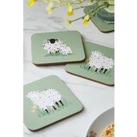 Ulster Weavers 'Woolly Sheep' Animal Print Printed MDF Coasters (4 Pack) in Green