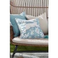 Dreams & Drapes 'Spring Rabbit' Outdoor Water & UV Resistant Garden Filled Bench Cushion in Duck Egg Blue | Size: 43 cm x 43 cm