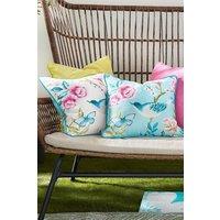 Dreams & Drapes 'Amelle' Outdoor Water & UV Resistant Garden Filled Bench Cushion in Blue | Size: 43 cm x 43 cm