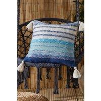 Drift Home 'Grayson' Textured Outdoor Garden Filled Bench Cushion in Blue | Size: 43 cm x 43 cm