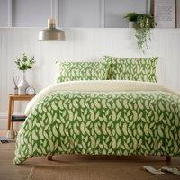 New Edge Blinds Floral Leaves Printed Teddy Duvet Set in Green - King | Size: Double