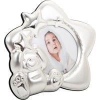 Happy Homewares Star Shaped Silver Plated Baby Photo Frame with Teddy Bear & Decorative Stars