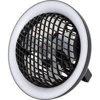 Happy Homewares Modern Rechargeable 3 Speed Desk Fan with LED Dimmable Halo Ring Light in Black