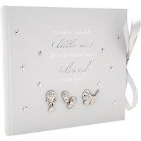 Happy Homewares Baby Keepsake Photo Album with Silver Plated Rattle Pram & Booties in Grey