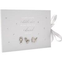 Happy Homewares Baby Keepsake Guest Book with Silver Plated Rattle Pram & Booties in Grey