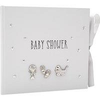 Happy Homewares Baby Shower Photo Album with Silver Plated Rattle Pram & Booties in Grey