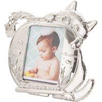 Happy Homewares Quirky Hiding Cat Themed Nickel Plated Picture Frame with Hanging Fish in Metallic Silver