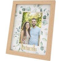 Happy Homewares Modern Oak MDF Gold Friends Picture Frame with Green Floral Decoration in Brown