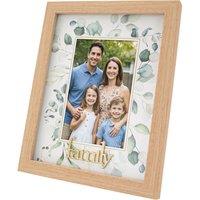 Happy Homewares Modern Oak MDF Gold Family Picture Frame with Green Floral Decoration in Brown