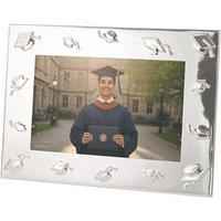 Happy Homewares Graduation Metal 4x6 Picture Frame in Nickel Plated with 3D Hat Icons in Metallic Silver