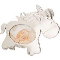 Happy Homewares Cute Unicorn Themed Shiny Nickel Plated Metal Baby Oval Picture Frame in Silver