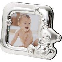 Happy Homewares Square Shaped Teddy Bear Baby Photo Frame with Small Diamante Stars in Silver