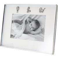 Happy Homewares Silver Baby Photo Frame with Pram, Booties & Rattle Icons