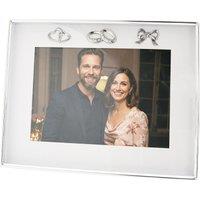 Happy Homewares Modern Wedding Picture Frame in Silver Plating with Rings & Hearts