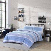 Homes-Linen Duvet Cover Set Stripes Reversible in Blue | Size: Double