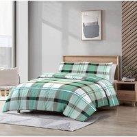 Homes-Linen Checkered Duvet Cover Set in Green | Size: Super King