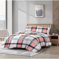 Homes-Linen Checkered Duvet Cover Set in Pink | Size: Single