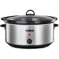 Tower Slow Cooker 6.5L Stainless Steel with 3 Settings T16040Y in Silver | Size: A