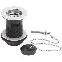 Balterley Basin Waste with Poly Plug & Chain, 61mm x 81mm - Chrome/Black in Silver