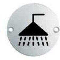 Loops Bathroom Door Shower Symbol Sign 64mm Fixing Centres 76mm Dia Satin Steel in Metallics