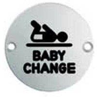 Loops Bathroom Door Baby Change Sign 64mm Fixing Centres 76mm Dia Satin Steel in Metallics