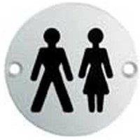 Loops Bathroom Door Unisex Symbol Sign 76mm Diameter Satin Anodised Aluminium